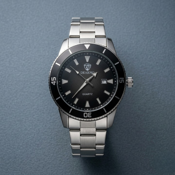 Premium Men's Stainless Steel Quartz Watch – Classic Dial Luxury Business Watch with Date Display